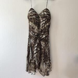 Vintage brown and cream silk beaded dress